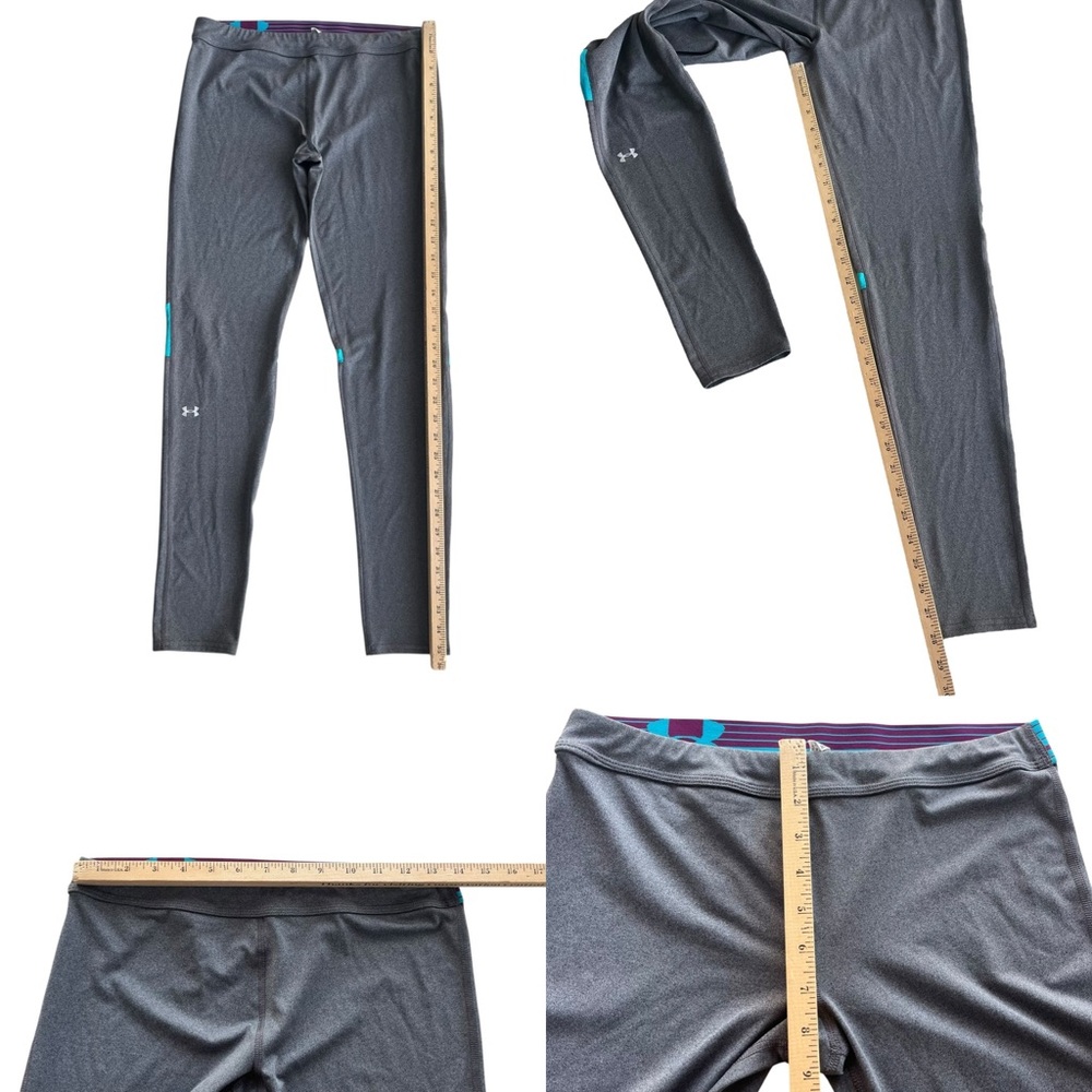 Under Armour Girl’s L Gray Teal Mesh Elastic Waistband Athletic Leggings 1263871 - Picture 5 of 16